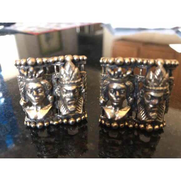 Vtg 1960s Medieval Queen & King Cufflinks Gold Tone Base Metal Decorative Pieces
